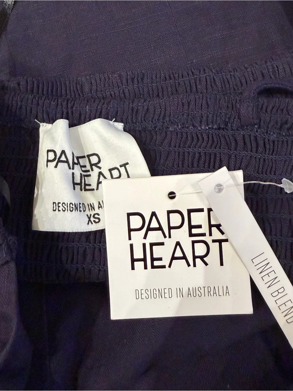 Paper Heart Anthropologie Navy Linen Beaded Cami Pants Set XS NWT